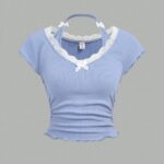 CAMISETA CORTA KNITTED CON DETALLE DE ENCAJE